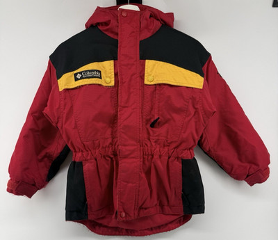Vintage Columbia Youth Hooded Winter Jacket Red Black Yellow Size 7/8 Boys