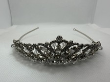 Vintage Style Crystal Rhinestone Tiara Headband Bridal Prom Silver Tone