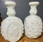 Vintage Fostoria Jenny Lind Cameo Decanter Vase Bottle Set Of 2