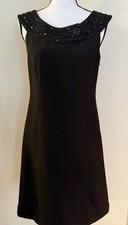 Tahari Arthur S. Levin Embellished Neckline Little Black Dress Textured Sz 4