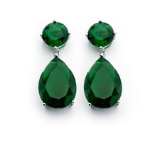 925 STERLING SILVER LADIES DESIGNER PEAR TEAR DROP EARRINGS W/ EMERALD