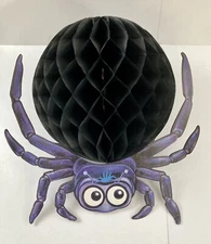 Vintage Hanging Spider Honeycomb 12in Halloween Decoration amscam Black Purple