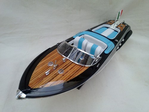 New Riva Aquarama 21" White-Blue Quality Wood Model Boat L50 Christmas Gift - Picture 11 of 11