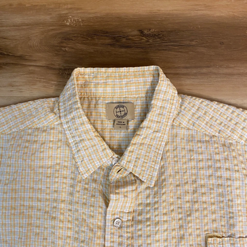 Haband Travelers Shirt Mens Large Summer Plaid Seersucker Button Snap Breathable Foto 4 de 4