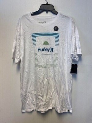 HURLEY MEN'S HORIZON LINES WHITE/BLUE LARGE TSHIRT *DISTRESSED PKG