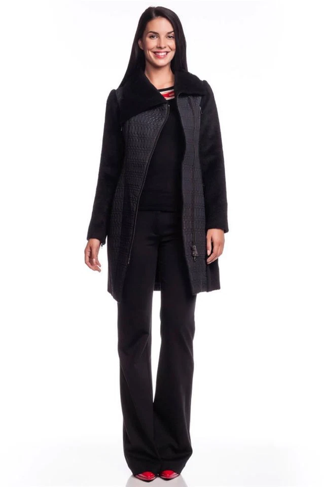 Pantalones de pierna ancha Catherine Malandrino 100PJ03 con inserciones de cuero negro nuevos Foto 4 de 4