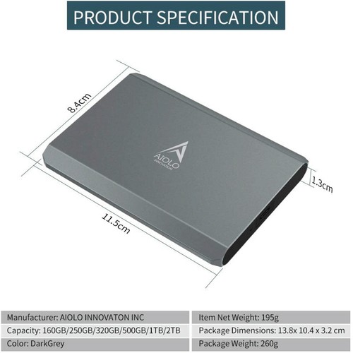 AIOLO 2,5" Disco rigido esterno portatile USB 3.0 HDD archiviazione per PC, Mac, laptop - Foto 3 di 12