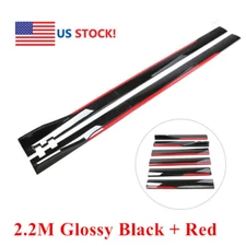 86.6"Black Red Car Side Skirts Winglet Extensions Splitters Rocker Panel Lips US