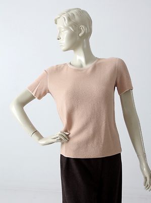 Giorgio Armani pink top knit short sleeve crew neck shirt blouse size M (46)