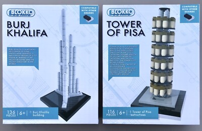 Lot of 2 BLOKKO Mini Bricks Building Sets BURJ & PISA Compatible W Other Brands