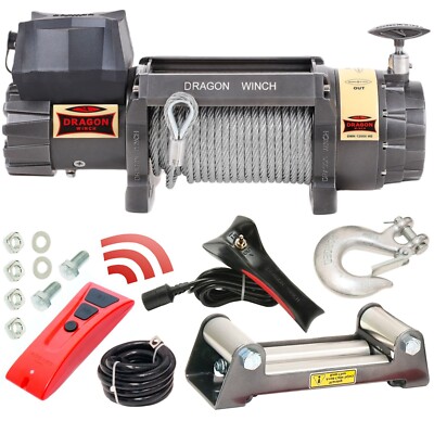 Dragon Winch Elektrische Seilwinde 12V Highlander 15000 lbs 6803kg Stahlseil 28m