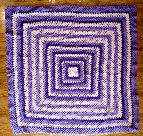 Afghan Granny Square Handmade Throw Blanket Cottage Core Retro 50X50” PURPLE - Picture 10 of 18