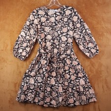 LUSANA Dress Womens Small Black Floral Pullover Fit Flare Belted Ruffle Peasant