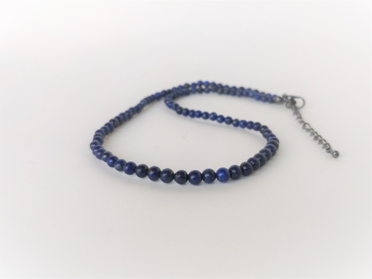 Collier Ras Du Cou En Lapis Lazuli Véritable - Pierres 4mm Bleues - Longueur 40cm - Neuf Sans Boîte