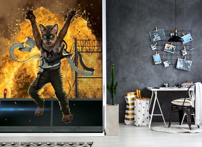 3D Paw Hard Escaped Cat A656 Wallpaper Wall Mural Self-adhesive Vincent Amy