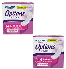 288 Count 2x 144 Equate Options Women Incontinence Pads Max Size Long Length