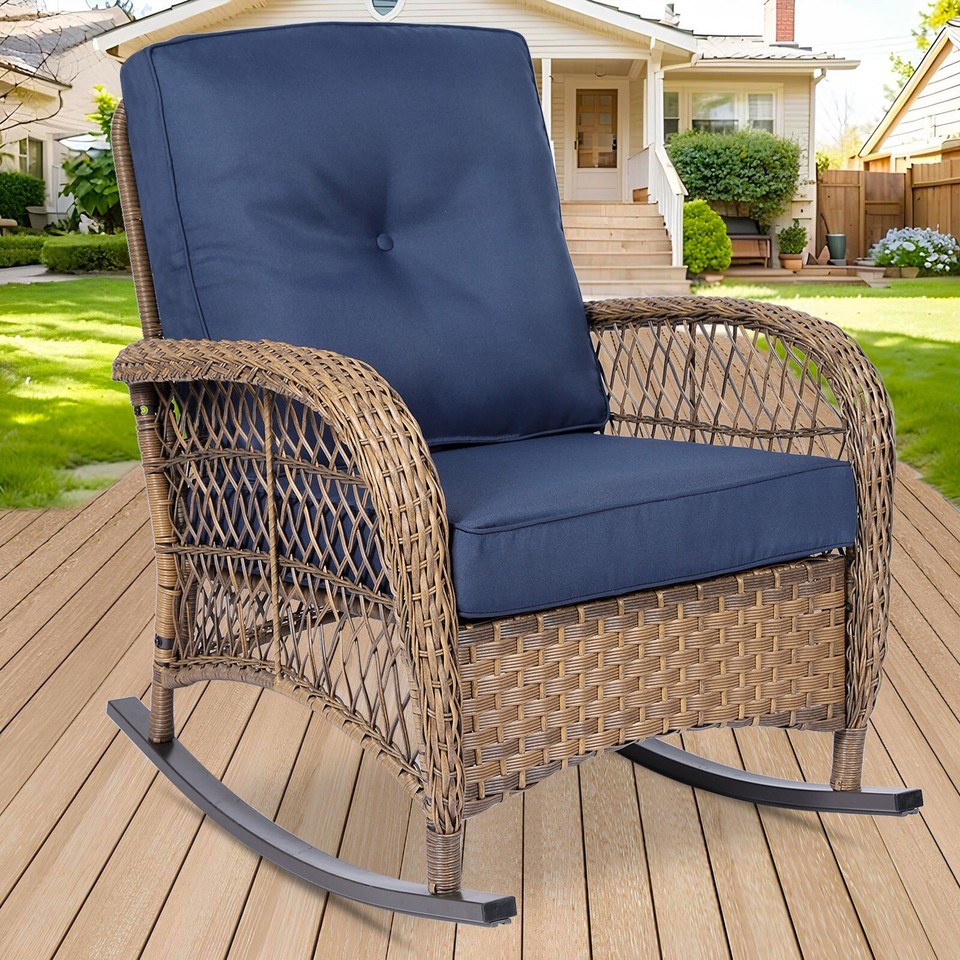 Outdoor Wicker Rocking Chair Patio Rattan Rocker Chair Rocking Wicker ...