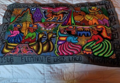  Original peruanischer Uros handgefertigter Wollteppich 38x26'' See Titikaka