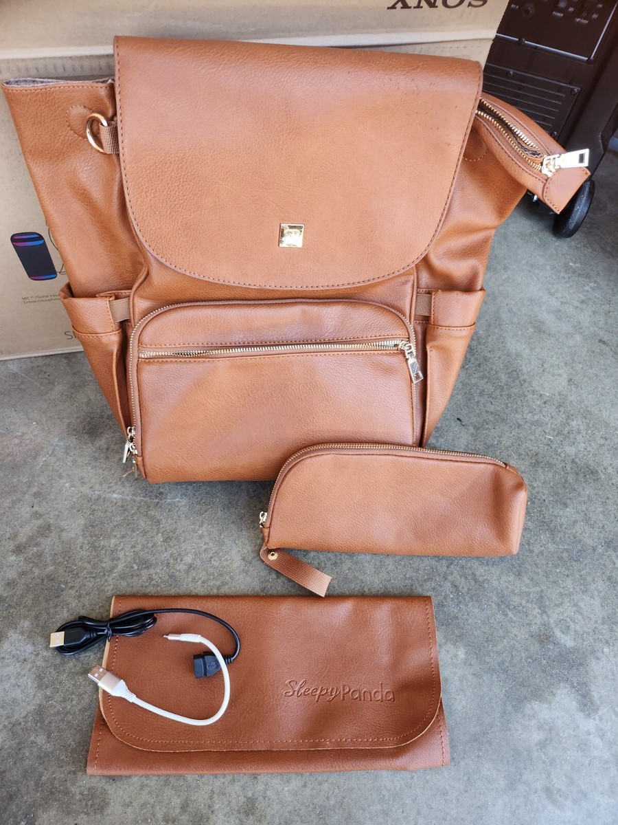 Mominside Diaper Bag Tote Brown Vegan Leather Backpack Mom  display picture 3