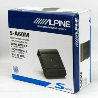 Alpine S-A60M S-Series Mono Subwoofer Amplifier 1200w Max 600w RMS Class D Amp