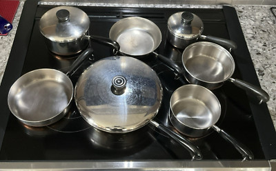 Revere Ware 1801 Copper Bottom stainless Clinton, IL Pots & Pans lot of 10 Asst.