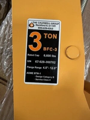 Caldwell Lifting Solutions BFC-3 Beam Clamp Lifting 3 Ton New