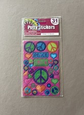 1 Sheet Of  Hearts  Peace  Puffy Stickers, Includes 31 Stickers, New In Package