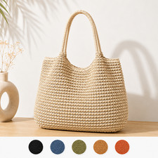 Women's Straw Tote Bag Woven Shoulder Handbag Large Capacity Summer Beach Bag