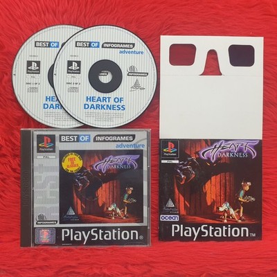 ps1 HEART OF DARKNESS *x Boxed & Manual & 3D Brille PAL UK PS2 PS3