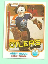 (1) ANDY MOOG 1981-82 O-PEE-CHEE # 120 OILERS ROOKIE EX-MT CARD (N2011). rookie card picture