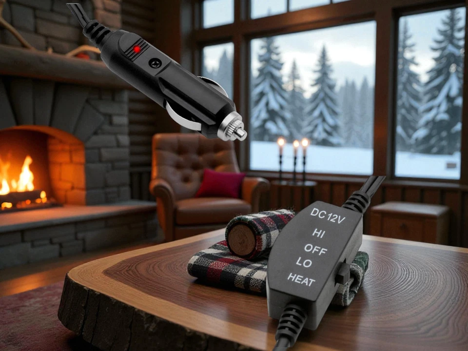 ACOGEDORA MANTA TÉRMICA 12V ROJA NEGRA POLAR A CUADROS CAMIÓN SUV CALENTADOR Foto 2 de 4