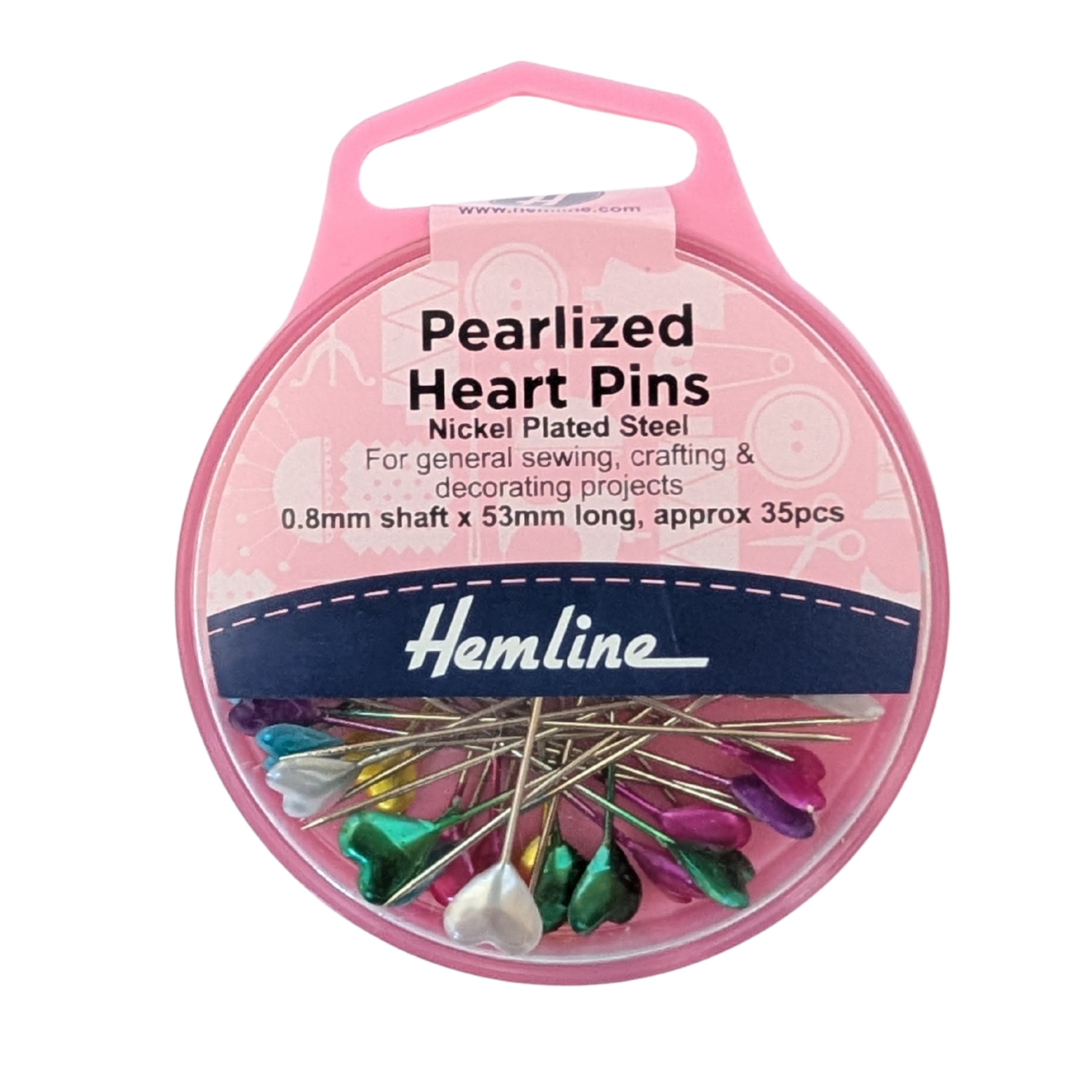 Hemline Heart Pins Pearlized, for sewing, crafting and decorating projects