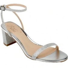Jewel Badgley Mischka Mid Heel Sandal 7.5 Bridal Wedding Formal Sparkly Silver