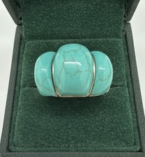 Large Vintage Native American Sterling Silver 925 Triple Turquoise Ring Size 8