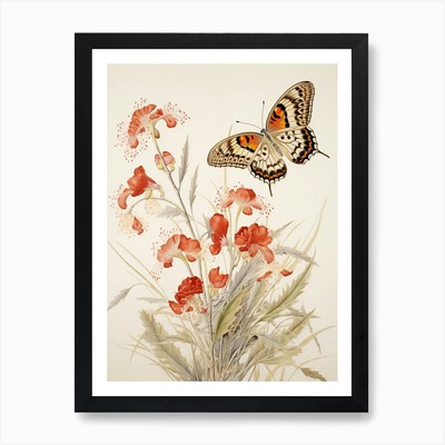 Zarter Schmetterling japanischer Stil P gerahmtes Wandbild Poster Leinwanddruck Bild