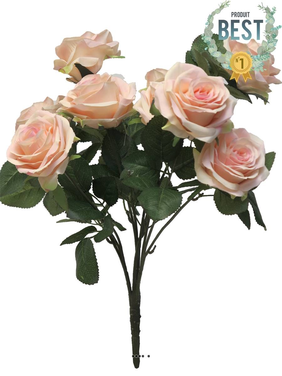 Rose artificielle bouquet 10 têtes 42cm sans entretien rose pâle