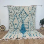 6'2x9'8 ft Moroccan Handmade Wool Rug Authentic Berber Hallway Blue White Rug