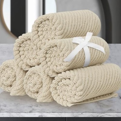 Cotton Washcloths - 6PC 13''x13'' | Quick 6PC Washcloths (13''x13'') Tan - Beige