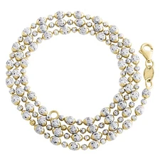 10K Two Tone Gold Texture Moon Cut / Candy Bead 3mm Italian Chain / Necklace 18"