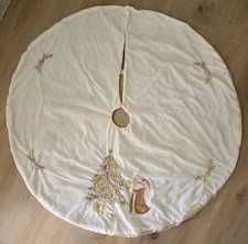 Ivory Christmas Tree Skirt Velvet, Applique, Embellished. Santa, Tree, Flowers