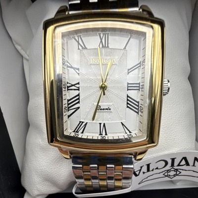 Invicta Men's Quartz Gold Silver Rectangle Roman Numerals Metal Bracelet Watch