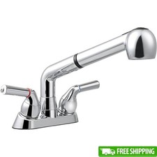 Stylish Laundry Faucet W/ Pull Out Sprayer 360 Degree Dual Handle Utility Sink