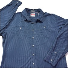 Wrangler Flex For Comfort Long Sleeve Button Up Men's Shirt Size XL Blue Print
