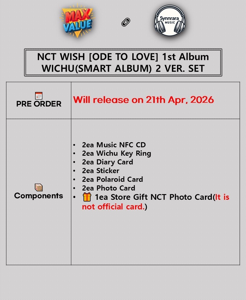 NCT WISH ODE TO LOVE 1st Album WICHU 2 Ver SET/2NFC+2KeyRing+