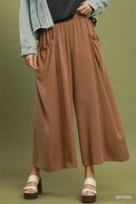 Umgee Flowy Wide Leg Pocket Pants - Brown - Large