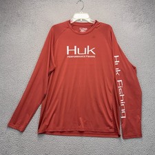 Huk Performance Fishing Pullover Shirt Rash Guard Men Large Red Long Sleeve FLAW