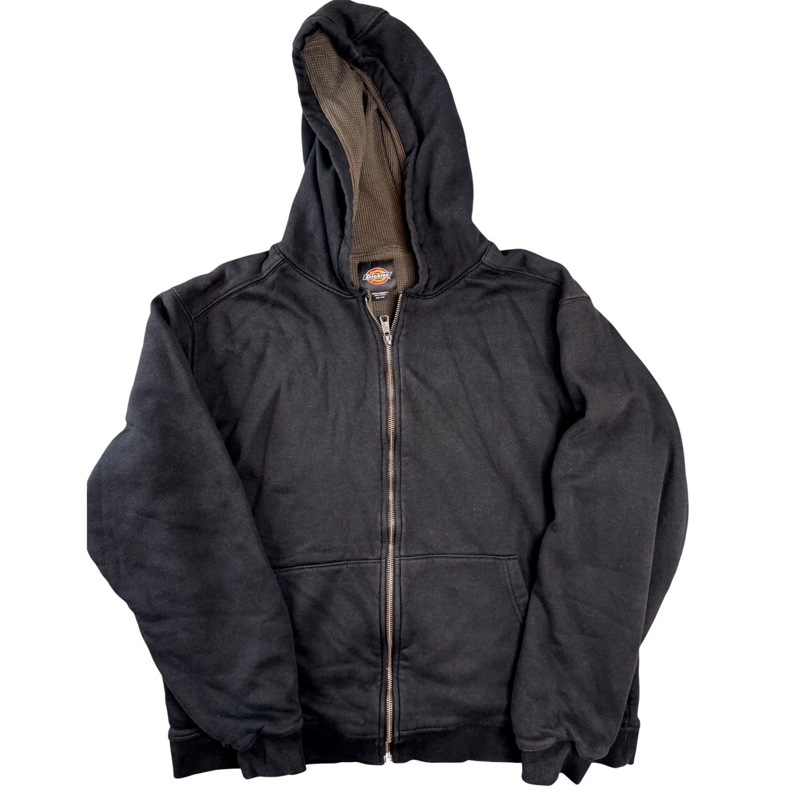 Dickies Mens XL Black Thermal Lined Full Zip Hoodie Waffle Knit Work Jacket