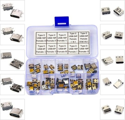 Type-C 3.1 PCB Mount Connector Assortment Kit, Type-C USB 3.1 Charging Dock Conn