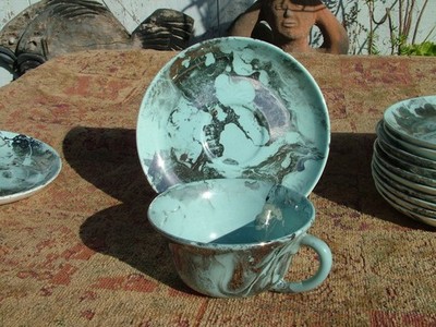 VINTAGE SASHA BRASTOFF SURF BALLET TURQUOISE PLATINUM CUP AND SAUCER SET