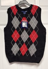 Boys Black/Red/Gray Argyle Sweater Vest Sleeveless Size 6/7 Holiday Editions NWT